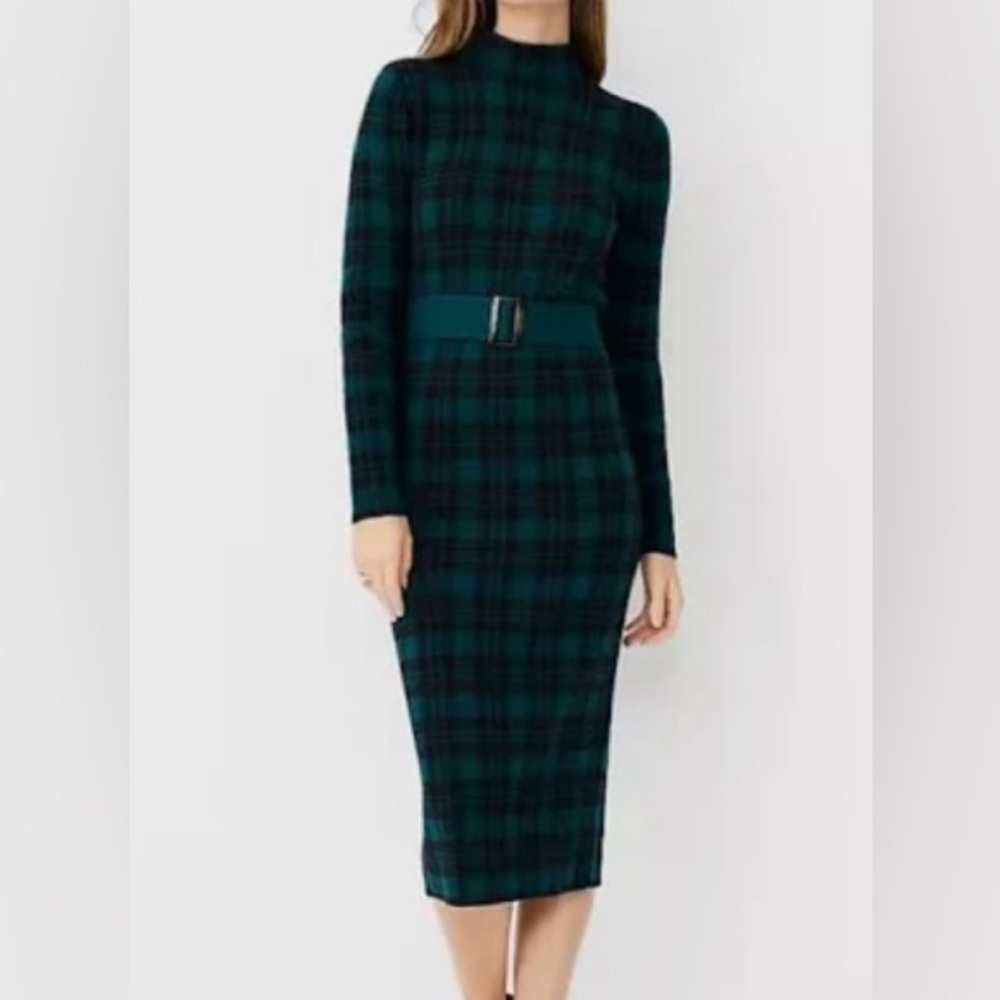 Ann Taylor Black and Green Plaid Dress - Size SMALL
